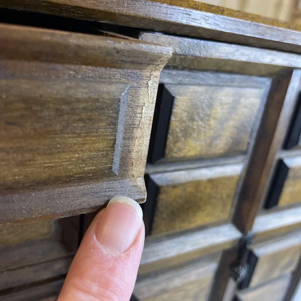 Large Wooden Chest Jewelry Box, Swing Open Doors, 6 Drawers, Mele‎ Japan Carved